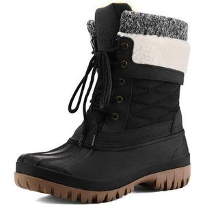 Women's Winter Snow Boots Waterproof Insulated Mid-Calf Booties, Black